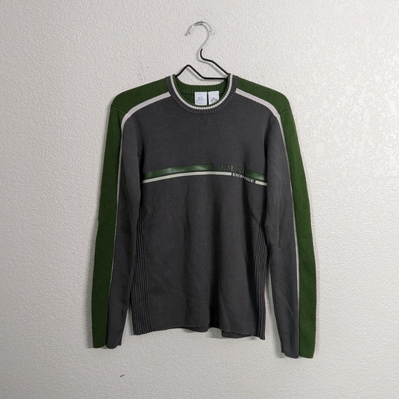 Armani Exchange Men Gray Green Crewneck Sweater Ribbed Sides Casual Size Small - Picture 2 of 10